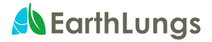 Logo of EarthLungs with a blue and green leaf design on a white background