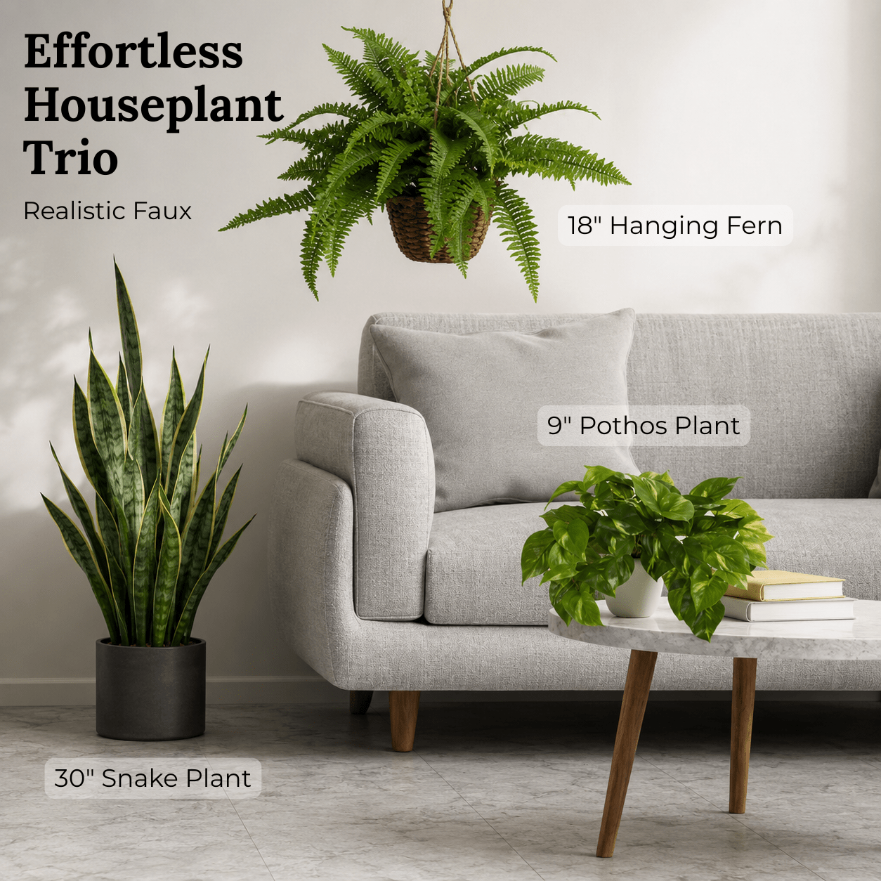 Effortless Houseplant Trio Bundle - Realistic Faux - TidyPlant