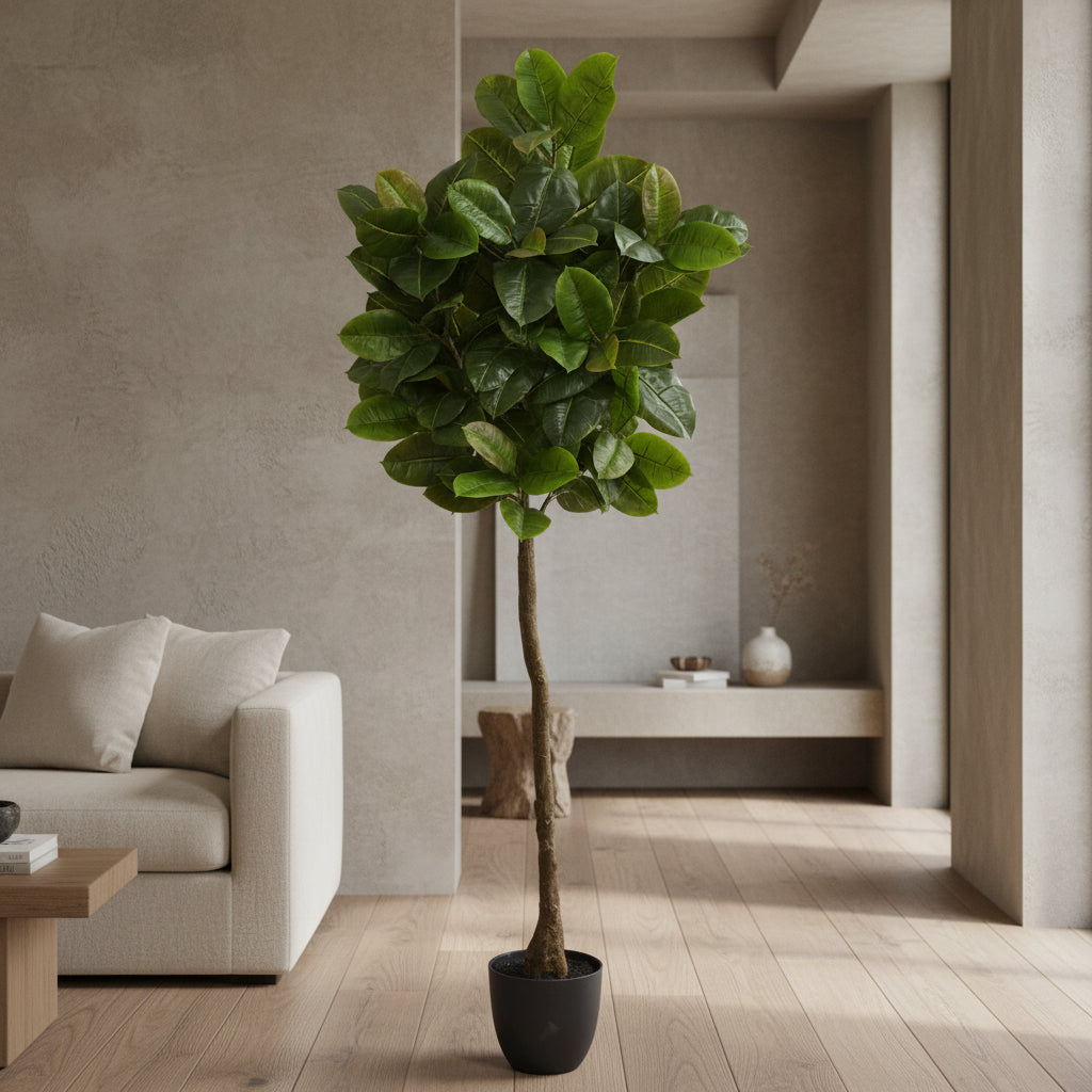 Artificial potted plant with green leaves on a white background